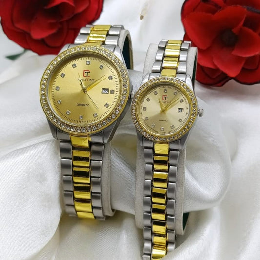 Premium Diamond-Studded Couple Watch Set - Silver Edition