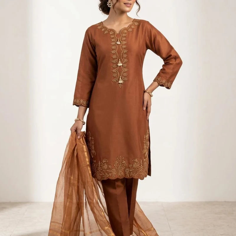 Professional Women's Heavy Embroidered Cotton 3PC Suit