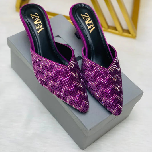 Premium Stone Heel Pointed Mules - Z-Edition Delivery Free