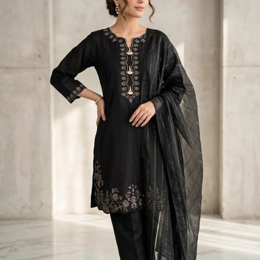 Professional Women's Heavy Embroidered Cotton 3PC Suit