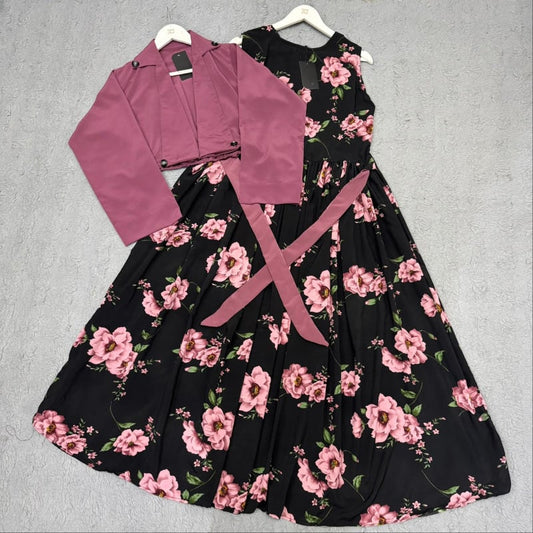 Premium Digital Floral Maxi with Tailored Koti Set