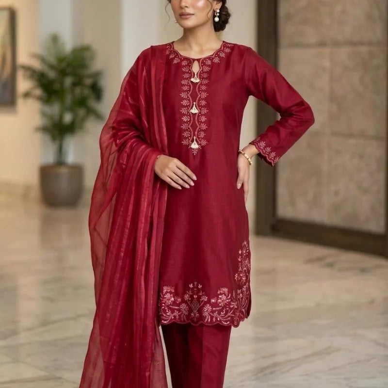Professional Women's Heavy Embroidered Cotton 3PC Suit