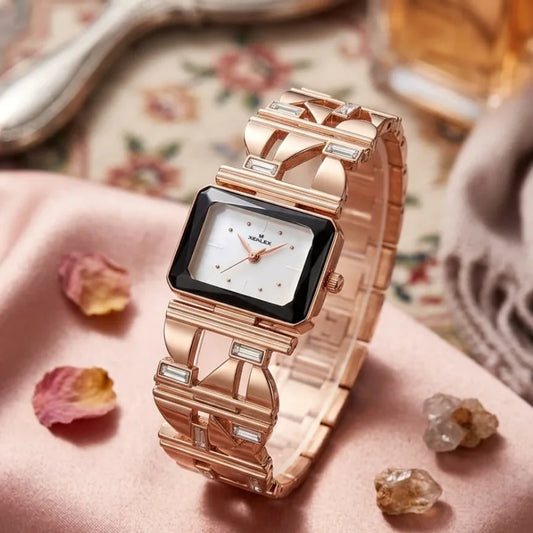 Xenlex Premium Rectangular Chain Watch - Rose Gold Edition