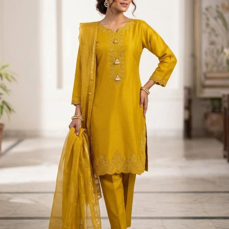 Professional Women's Heavy Embroidered Cotton 3PC Suit