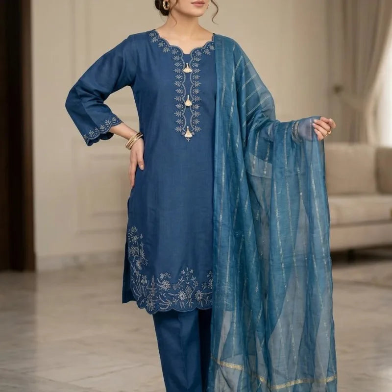 Professional Women's Heavy Embroidered Cotton 3PC Suit