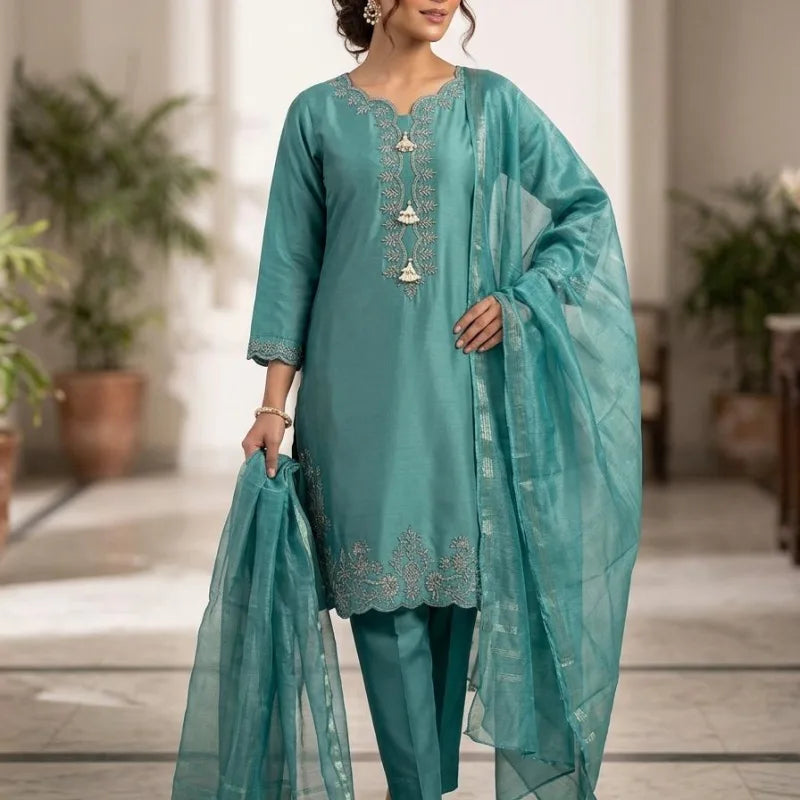 Professional Women's Heavy Embroidered Cotton 3PC Suit