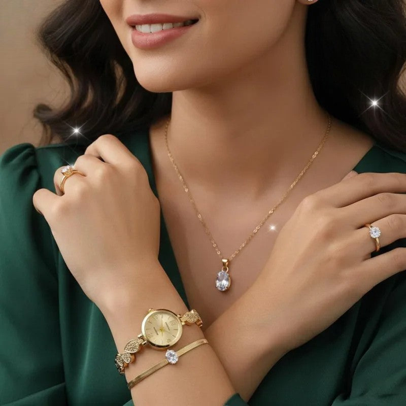 The Royale Elegance 5-Piece Set - Luxury Watch & Jewelry Collection Delivery Free