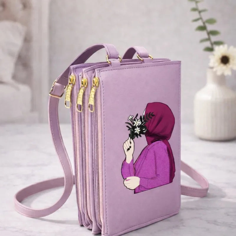 Triple-Zip, High-Capacity Crossbody Mobile Pouch for a Hijabi Girl ____ Delivery Free