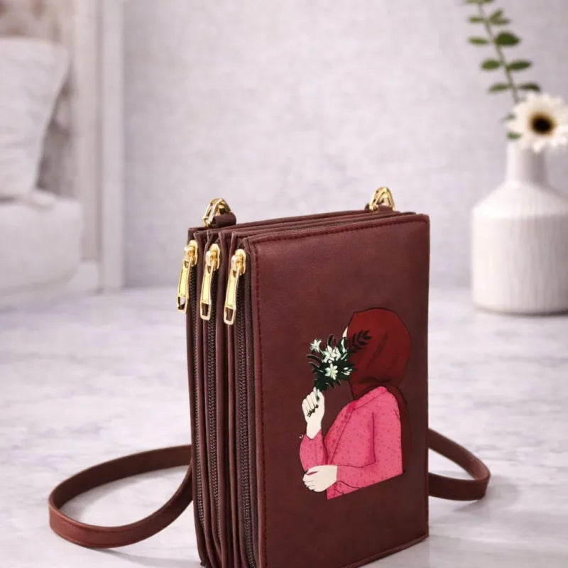 Triple-Zip, High-Capacity Crossbody Mobile Pouch for a Hijabi Girl ____ Delivery Free