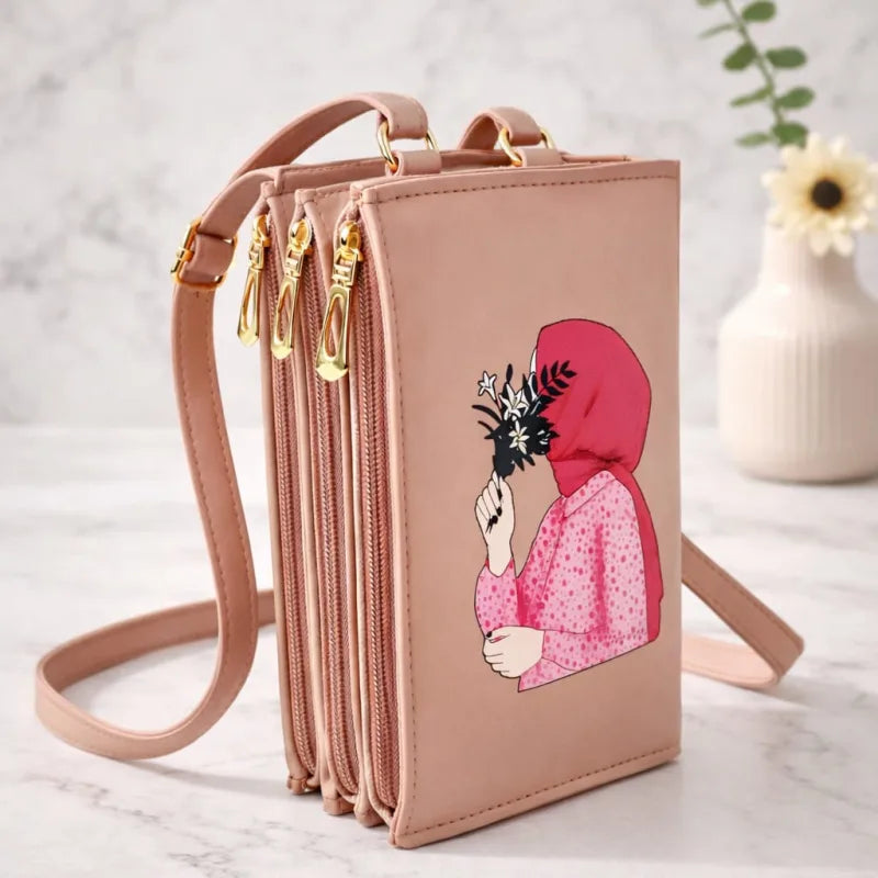 Triple-Zip, High-Capacity Crossbody Mobile Pouch for a Hijabi Girl ____ Delivery Free